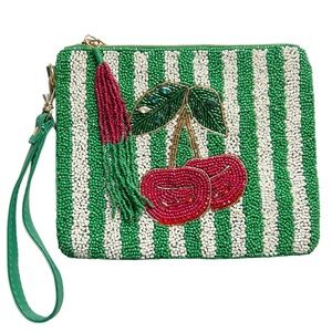 NWT Beaded Cherries Pouch Wristlet